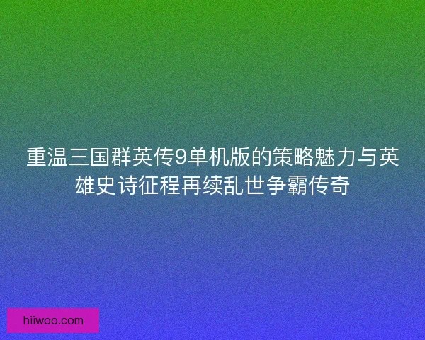 重温三国群英传9单机版的策略魅力与英雄史诗征程再续乱世争霸传奇 重温三国群英传9单机版的策略魅力与英雄史诗征程再续乱世争霸传奇